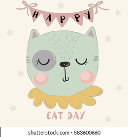 cat illustration vector with slogan for print