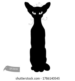 Cat illustration. Vector. Total black silhouette. Cartoon style. Can be used for prints, presentations or illustrations