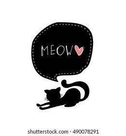 cat illustration,T-shirt Graphics,Black and white,cute cat graphic,vector cat pattern.Vector Illustration