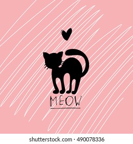 cat illustration,T-shirt Graphics,Black and white,cute cat graphic,vector cat pattern.Vector Illustration