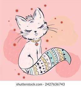 Cat ilustration. Fashion kids graphic design