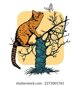 cat image black blue artwork design style chasing butterfly