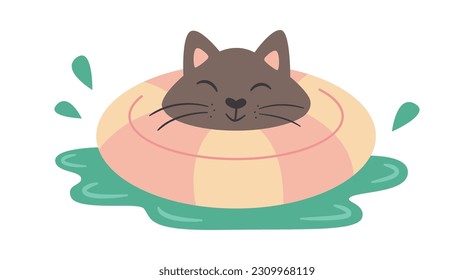 Cat In Inflatable Swim Ring Vector Illustration