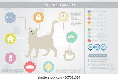 Cat infographics with icons and elements.Vector template.