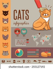 Cat infographics with vector icons set and elements