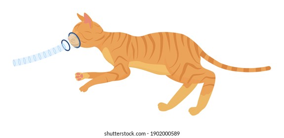 Cat with inhalation anesthesia, medical surgery operation concept. Veterinary cartoon illustration. Noninvasive lung ventilation