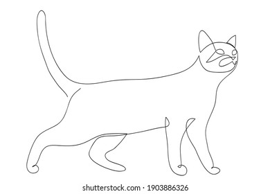 Cat, ink painting style. Contemporary hand drawn vector illustrations. Continuous line, minimalistic concept ideal for tatto, avatar, poster