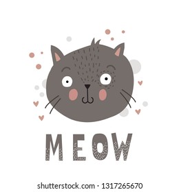 cat and the inscription meow print