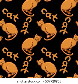 Cat with inscription on black background vector illustration endless pattern
