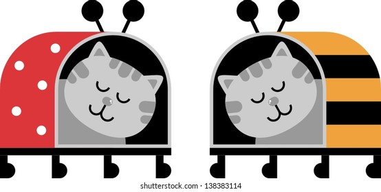 cat insect aÂ?Â? vector illustration, home for the cat, cat sleeps