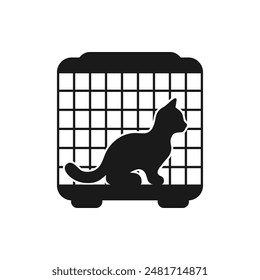 Cat inside the cage icon flat style isolated on white background. Vector illustration