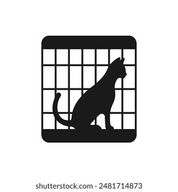 Cat inside the cage icon flat style isolated on white background. Vector illustration