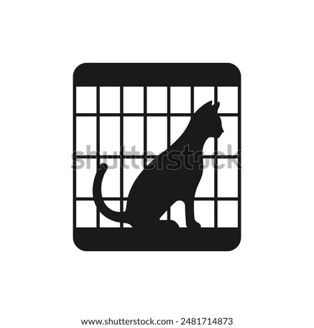 Cat inside the cage icon flat style isolated on white background. Vector illustration