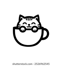 cat inside a cup logo vector illustration template design