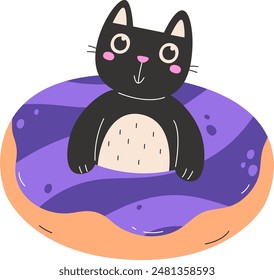 Cat Inside Donut Vector Illustration