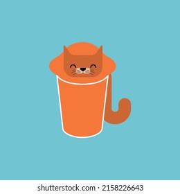 Cat inside jar isolated. kitten inside transparent glass pot.