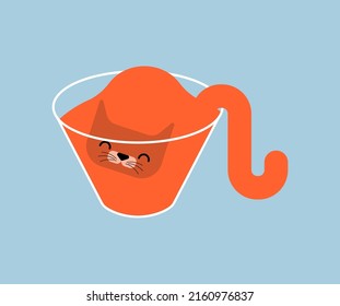 Cat inside jar isolated. kitten inside transparent glass pot.