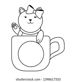 Cat inside mug cartoon in black and white
