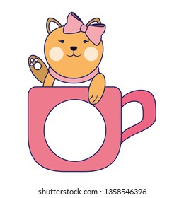 Cat inside mug cartoon blue lines