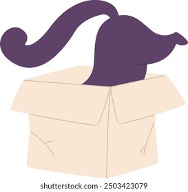 Cat Inside Paper Box Vector Illustration