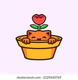 Cat inside a Vase Flower Cartoon Vector illustration Character