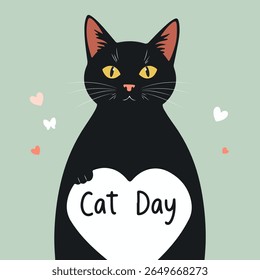 Cat International Day Heart, vector art illustration.