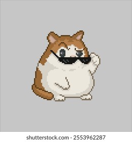 Cat with intimidating look, pixel art meme