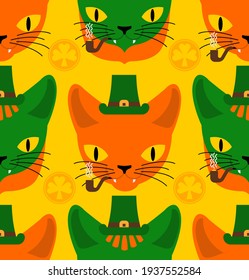 Cat Irish leprechaun pattern seamless. st patricks day background