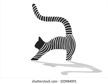 Cat- Isolated black & white stripped cat silhouette on a white background