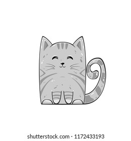 Cat isolated on white background. Cute gray kitten, illustration.