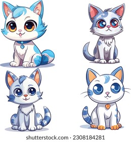 Cat is isolated on a white background. Cat clip art set