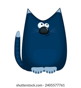 Cat isolated on white background. Funny blue kitten in cartoon style. Cute kitty character. Stylized tomcat front view. Stock vector illustration