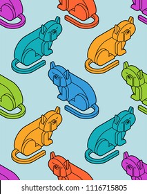 Cat Isometrics pattern. Home pet 3d background. Vector illustration