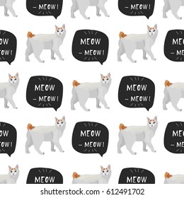 Cat Japanese Bobtail vector illustration seamless pattern with banner meow-meow