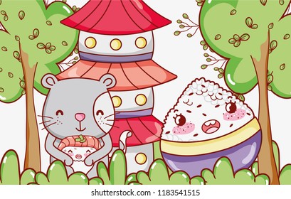 Cat and japanese food kawaii