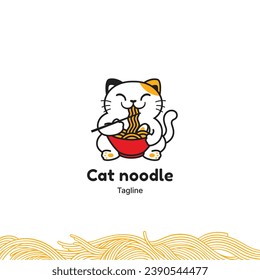 Logo de fideos japoneses de gato, vector del logo de neko ramen