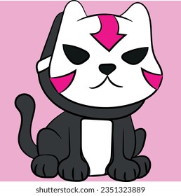 Cat With Japanese Oni Mask Cute Kitty Vector Illustration