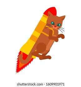 Cat jet pack. Pet is on rocket. vector illustration