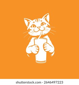 A cat with juice logo concept vector illustration detailed design creative.