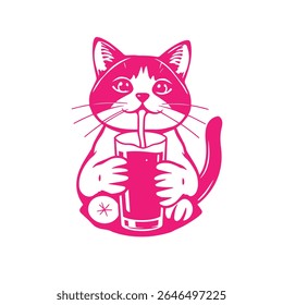 A cat with juice logo concept vector illustration detailed design creative.