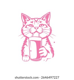 A cat with juice logo concept vector illustration detailed design creative.