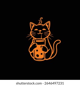 A cat with juice logo concept vector illustration detailed design creative.