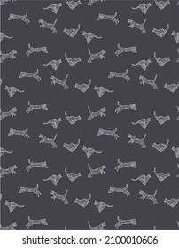 cat jump line vector seamless pattern design print