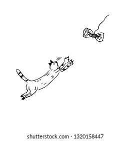 Cat jumping with a bow. Vector illustration.