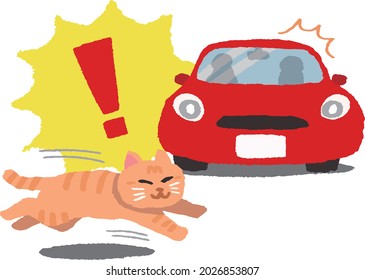 A cat jumping out in front of a driving car