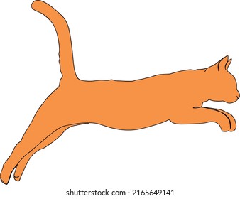 The cat jumps in the air. Drawing with one line on a white background.