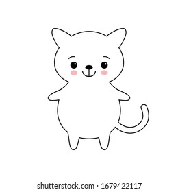 Cat kawaii character. A cute white kitten on white background.