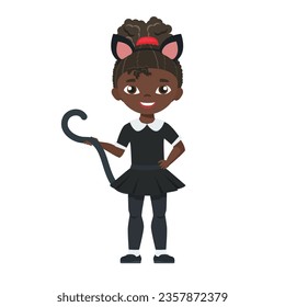 Cat kid costume for halloween. October horror festival, children carnival vector cartoon illustration