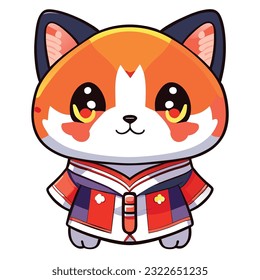 A cat in a kimono for a transparent background