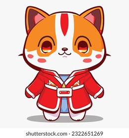 A cat in a kimono for a transparent background